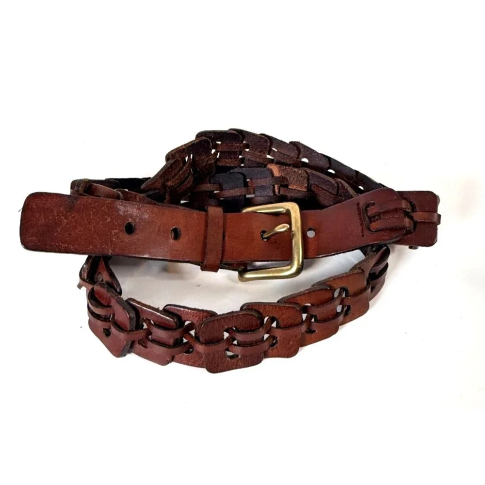 Linked Laced Leather Ladder Belt Western Rodeo Office Y2K Boho Hippie VTG Sz38